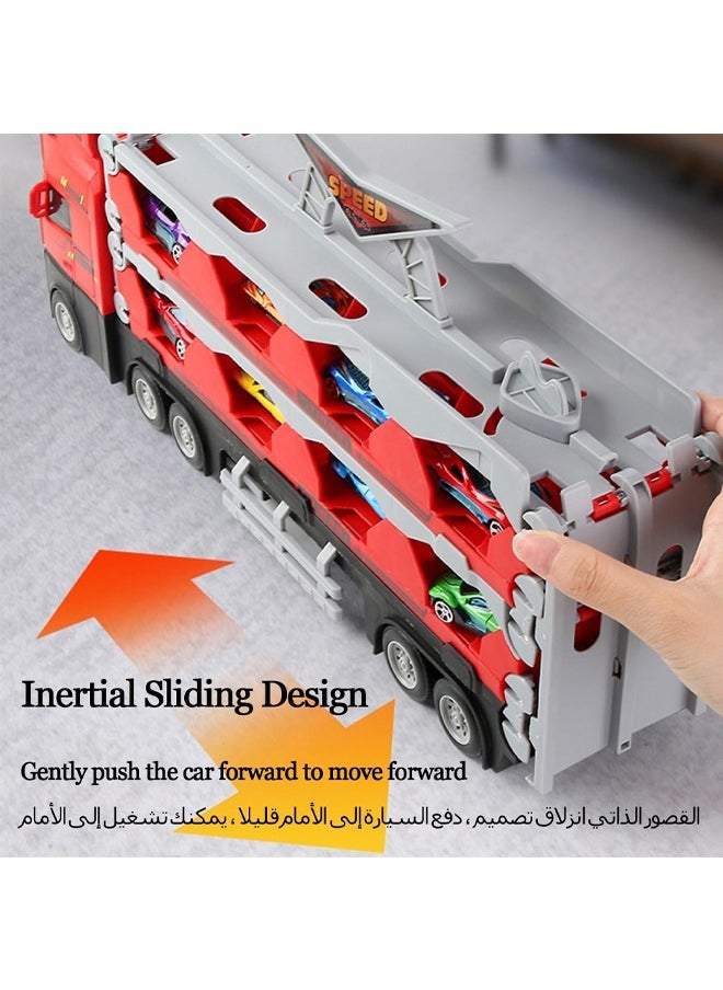 Quivlox - Transport Car Truck Toy,2 in 1 Race Track Car Toy,Toddler Transport Truck Toy for 2 3 4 5 6 Years Old Boys,8 in 1 Die-Cast Car Carrier Truck Toy, Construction Vehicle Truck Boy Toys,Catapult Transport Car Truck Carrier with 8 Race Toy Cars,Truck Boy Toys for Age 3-7 Toddlers Kids Girls Birthday - Image 1