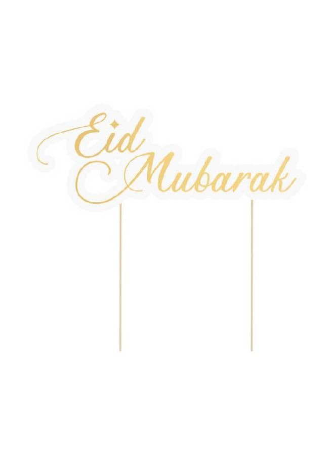 ThePartyPopper White and Gold Eid Mubarak Cake Topper  - Image 1