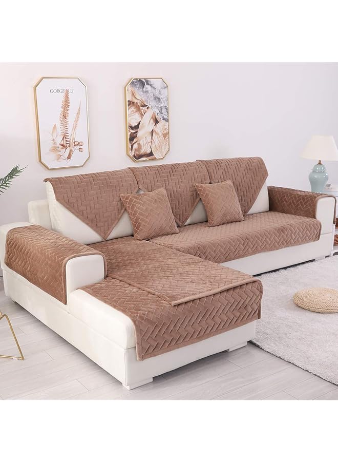 erorex Sofa Cover, Velvet Couch Cover Anti-Slip Sectional Couch Covers Sofa Slipcover for Dogs Cats Pet Love Seat Armrest Backrest Cover Coffee 28''x28'' (Only 2 Pieces/Not All Set) - Image 1