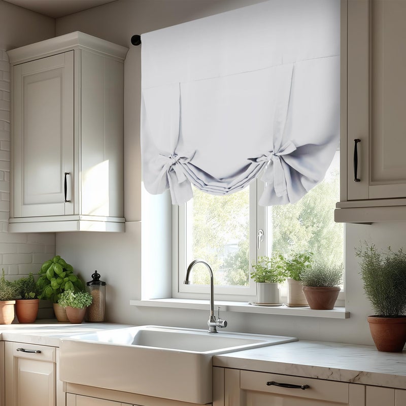 Deconovo Tieâ€‘Up Blackout Curtain â€“ Adjustable Balloon Shade for Kitchen & Small Windows, Thermal Insulated Room Darkening Panel with Rod Pocket, Energy Saving & Easy Careï¼ˆStar Whiteï¼Œ46W x 63Lï¼Œ1 Panelï¼‰ - Image 2