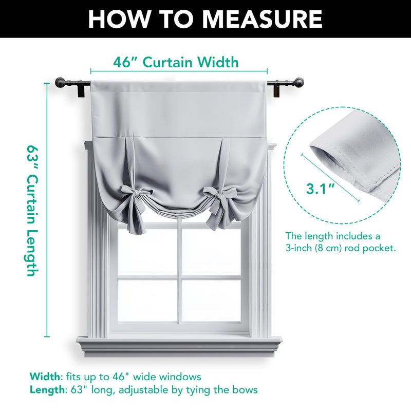 Deconovo Tieâ€‘Up Blackout Curtain â€“ Adjustable Balloon Shade for Kitchen & Small Windows, Thermal Insulated Room Darkening Panel with Rod Pocket, Energy Saving & Easy Careï¼ˆStar Whiteï¼Œ46W x 63Lï¼Œ1 Panelï¼‰ - Image 5