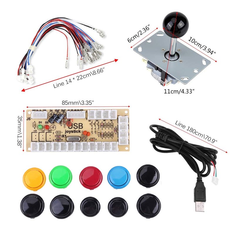 Luckdano Premium Zero Delay Arcade Game Buttons Kit with USB Encoder and Joystick DIY Project 10 Buttons - Image 4