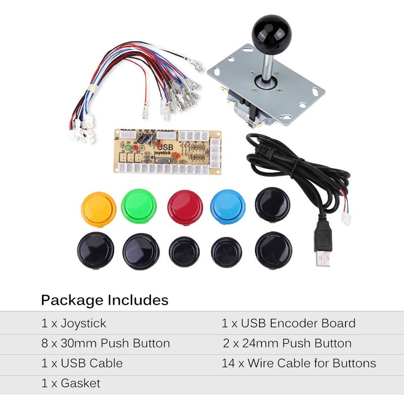 Luckdano Premium Zero Delay Arcade Game Buttons Kit with USB Encoder and Joystick DIY Project 10 Buttons - Image 3