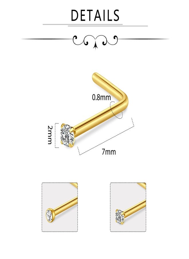 D.Bella 18G 20G Nose Studs Stainless Steel 2mm Opal CZ L Shaped Nose Rings Studs Nose Rings for Women Nostrial Piercing Jewelry, Metal, stainless-steel - Image 2