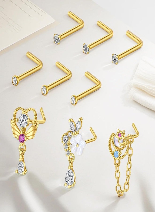 D.Bella 18G 20G Nose Studs Stainless Steel 2mm Opal CZ L Shaped Nose Rings Studs Nose Rings for Women Nostrial Piercing Jewelry, Metal, stainless-steel - Image 5