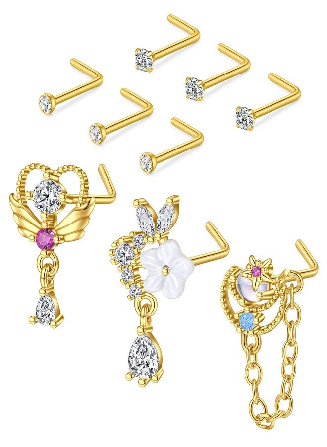 D.Bella 18G 20G Nose Studs Stainless Steel 2mm Opal CZ L Shaped Nose Rings Studs Nose Rings for Women Nostrial Piercing Jewelry, Metal, stainless-steel - Image 1