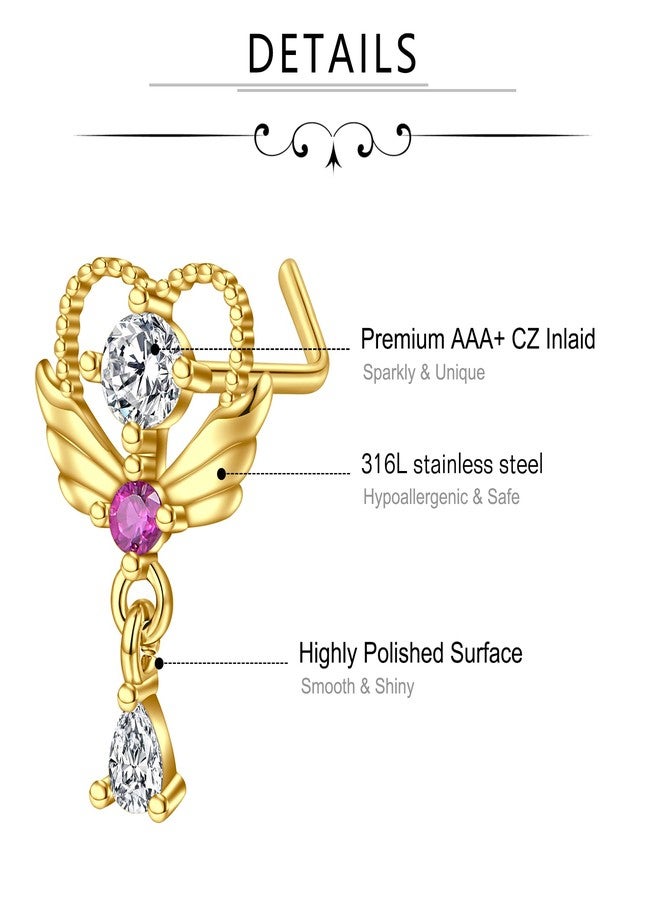 D.Bella 18G 20G Nose Studs Stainless Steel 2mm Opal CZ L Shaped Nose Rings Studs Nose Rings for Women Nostrial Piercing Jewelry, Metal, stainless-steel - Image 4