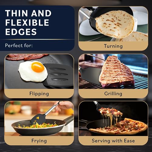 HomeHero Home Hero Silicone Spatula Set - Heat Resistant Spatulas for Cooking - Ergonomic Stainless Steel Cooking Utensils - Solid & Slotted Silicone Turners - Pack of 2, Black - Image 4
