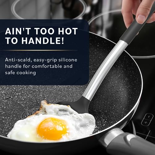 HomeHero Home Hero Silicone Spatula Set - Heat Resistant Spatulas for Cooking - Ergonomic Stainless Steel Cooking Utensils - Solid & Slotted Silicone Turners - Pack of 2, Black - Image 3
