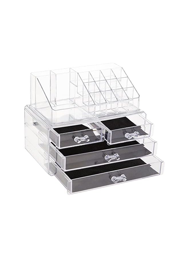 ECVV Clear Acrylic Cosmetic Organizer Makeup Holder Display 4 Drawer White - Image 2