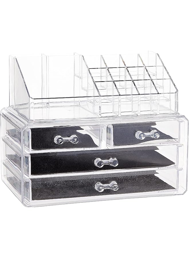 ECVV Clear Acrylic Cosmetic Organizer Makeup Holder Display 4 Drawer White - Image 1