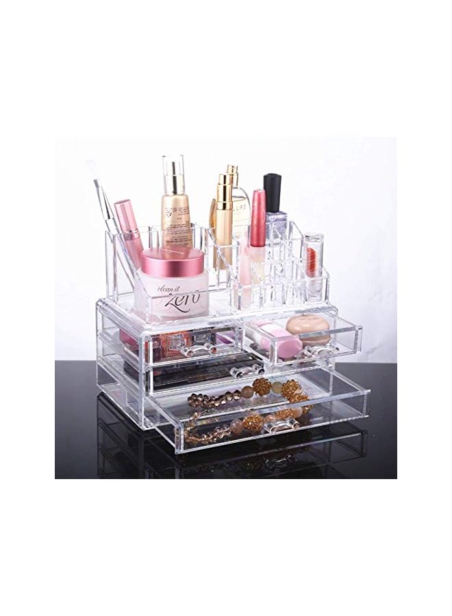 ECVV Clear Acrylic Cosmetic Organizer Makeup Holder Display 4 Drawer White - Image 3