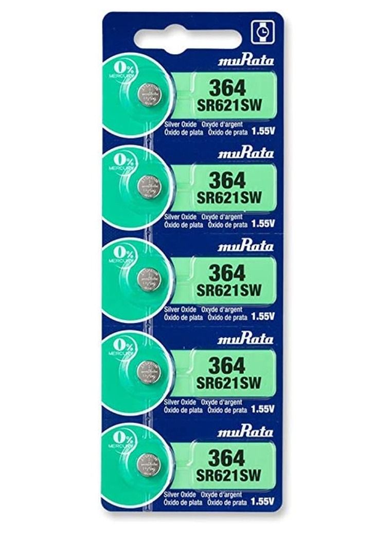 muRATA 5-Pieces Murata SR621SW / 364 Silver Oxide 1.55V (muRata) Japan Batteries - Image 1