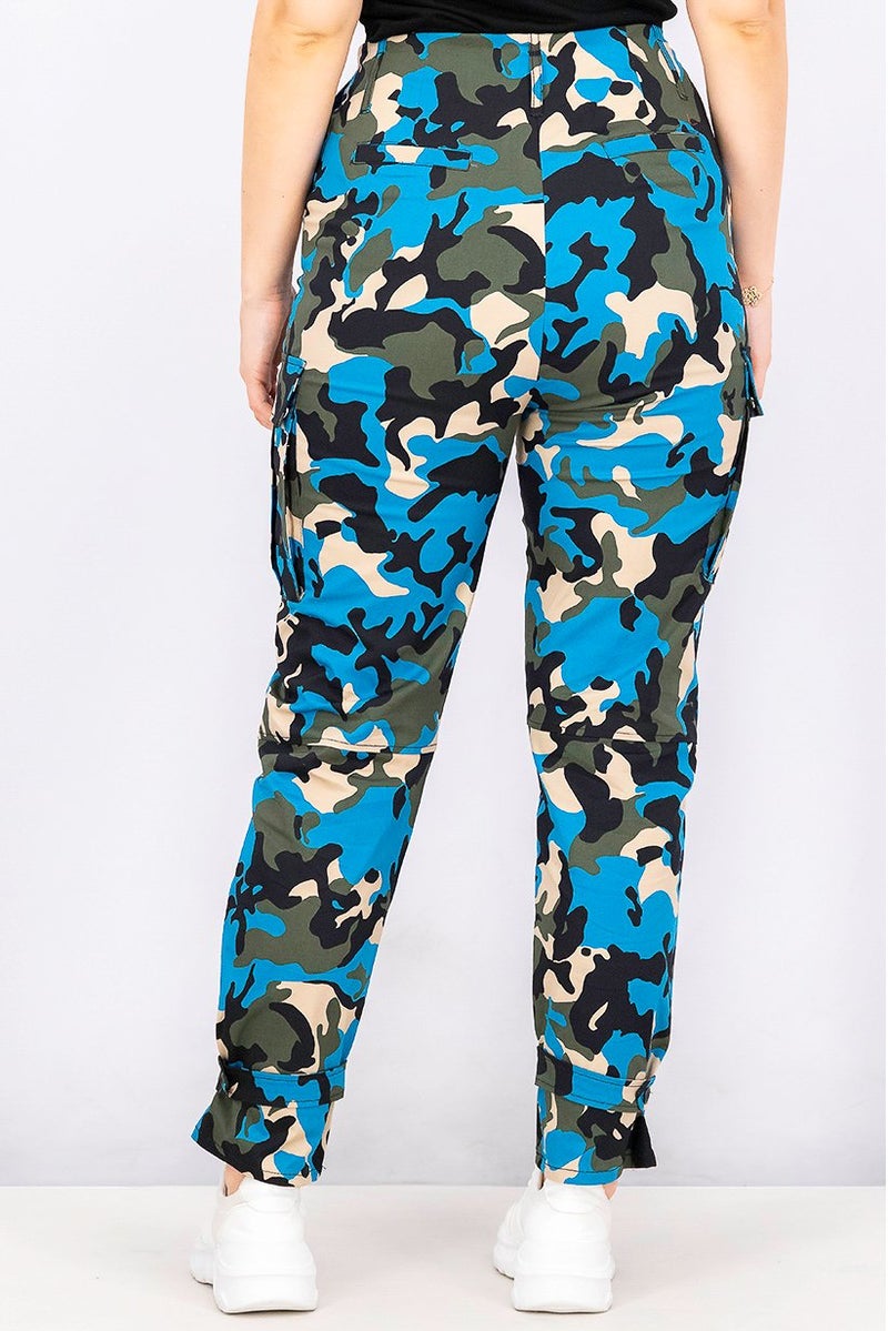 PINKO Women Regular Fit Camouflage Cargo Pants, Blue and Green - Image 3