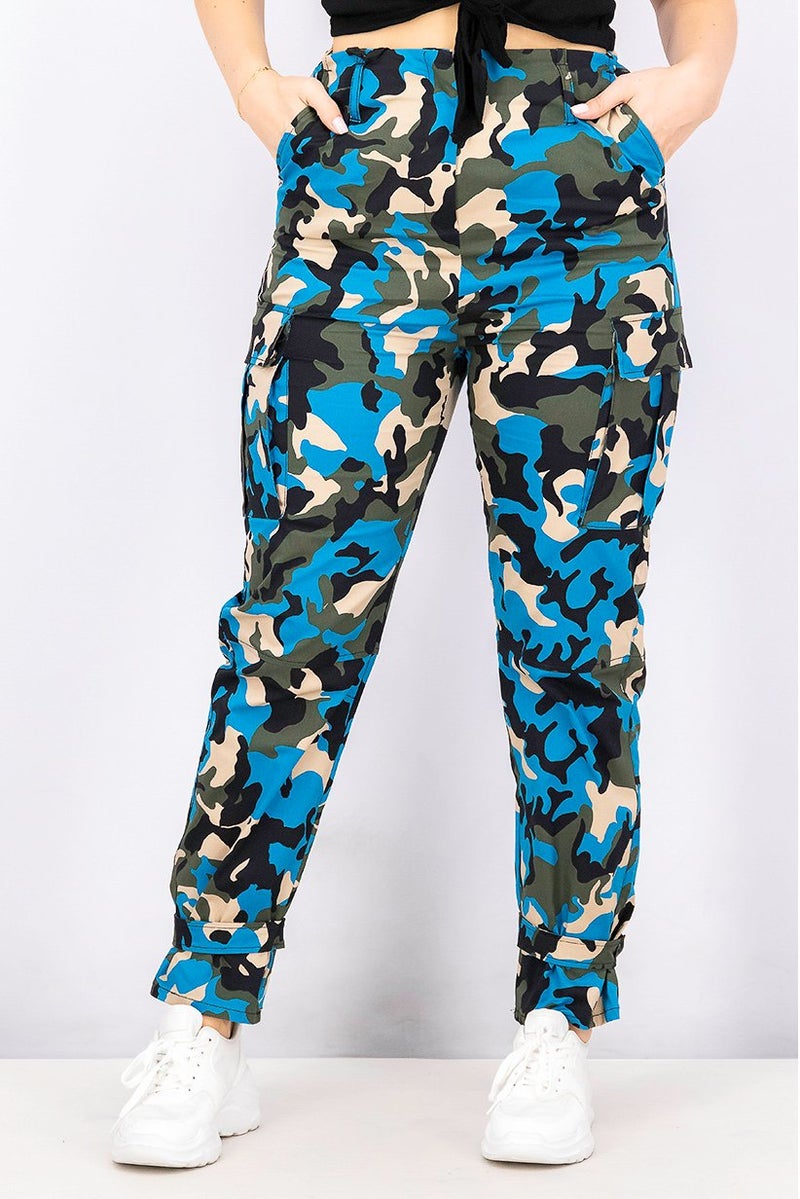 PINKO Women Regular Fit Camouflage Cargo Pants, Blue and Green - Image 1