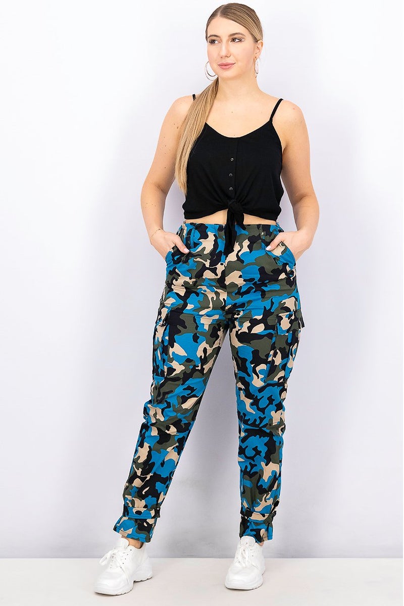 PINKO Women Regular Fit Camouflage Cargo Pants, Blue and Green - Image 2