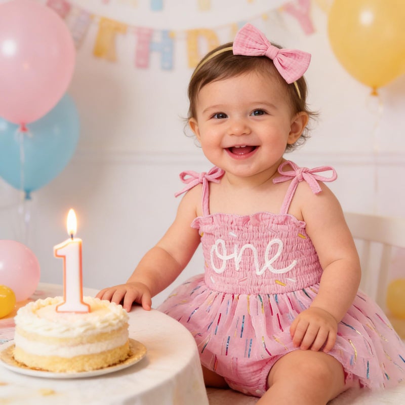 TITKKOP Baby Girl 1st Birthday Clothes One Year Old Tulle Romper Sleeveless Bodysuit Cake Smash Outfits(Pink2,12-18M) - Image 2