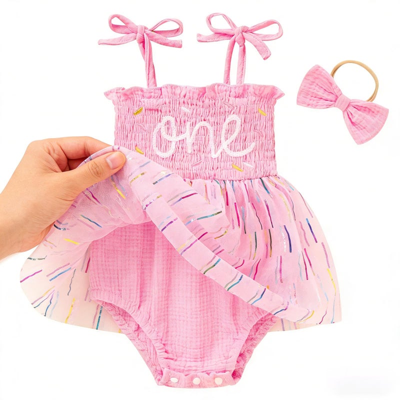 TITKKOP Baby Girl 1st Birthday Clothes One Year Old Tulle Romper Sleeveless Bodysuit Cake Smash Outfits(Pink2,12-18M) - Image 3