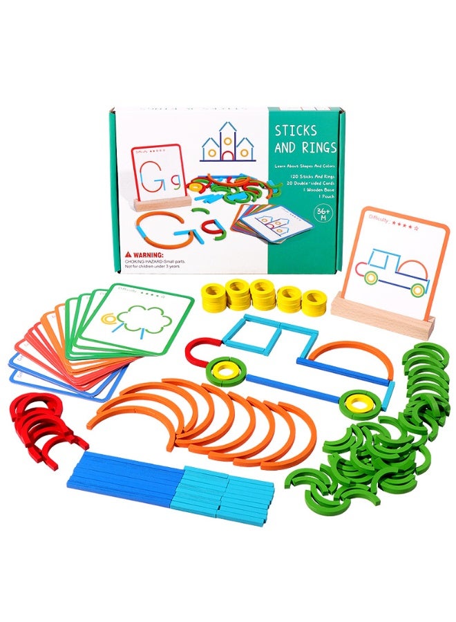 Capstro Wooden Sticks and Rings Sorting Game for Kids – Montessori Color Matching & Fine Motor Skill Learning Toy with Counting Board & Pattern Cards for Toddlers 3+ – Sticks and Rings - Image 1