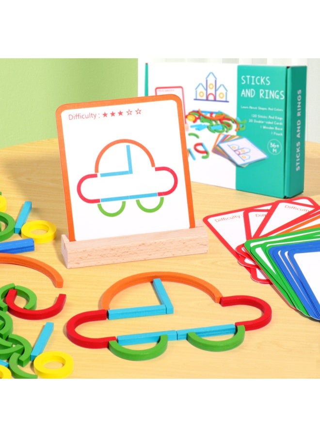 Capstro Wooden Sticks and Rings Sorting Game for Kids – Montessori Color Matching & Fine Motor Skill Learning Toy with Counting Board & Pattern Cards for Toddlers 3+ – Sticks and Rings - Image 2