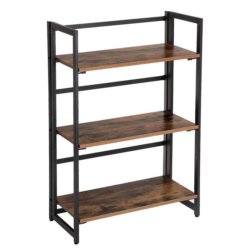 INDIAN DECOR INDIAN DECOR 45557 Ladder Shelf Folding Storage Rack 3Tier Bookshelf Multifunctional Shelving Unit Easy Assembly with Metal Frame for Living Room Bedroom Balcony Vintage