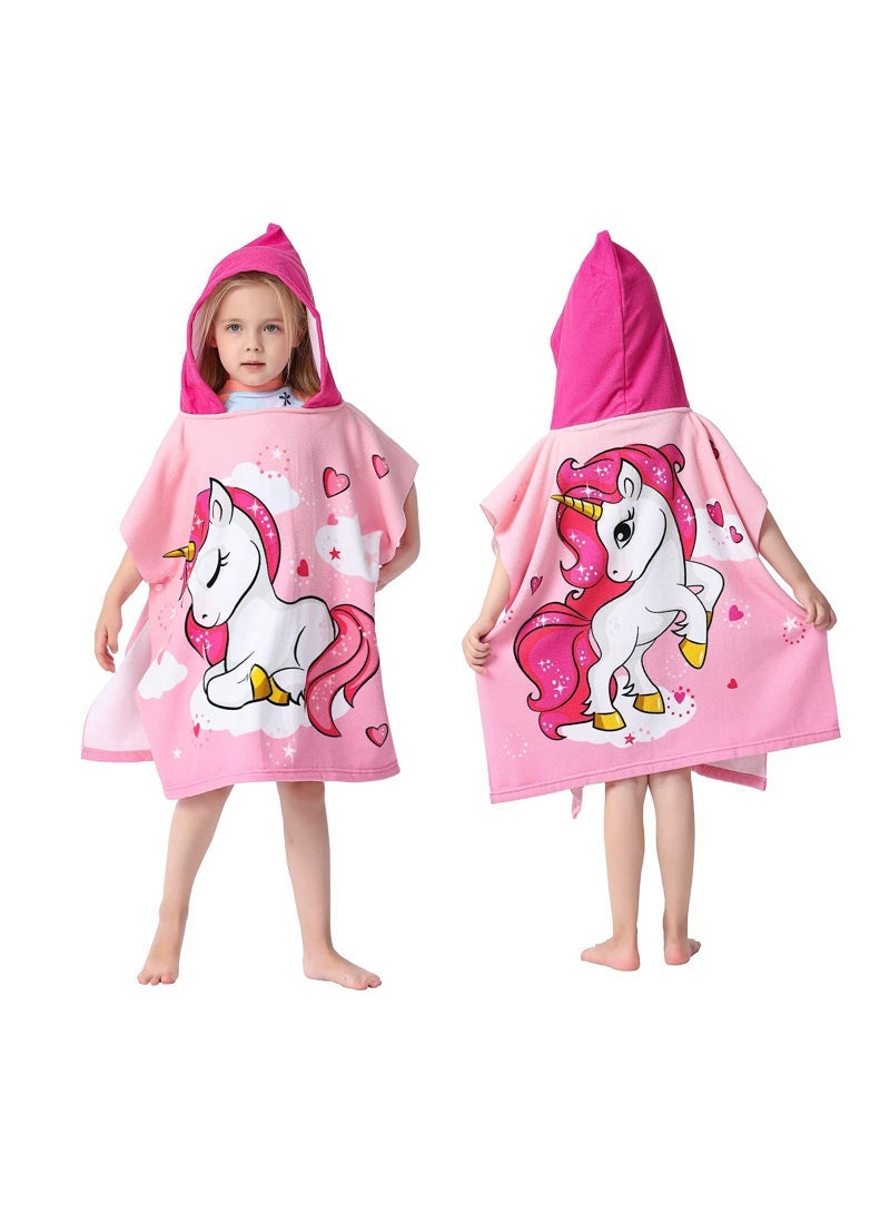 Bath Towel for 1-6 Years Toddler, 1Pcs Kids Hooded Towel, Microfiber Bath Towel Super Soft Robe Poncho Bathrobe, Boys Girls Swimming Beach Holiday Water Playing Pool Bath Coverups (3D Unicorn) - Image 1