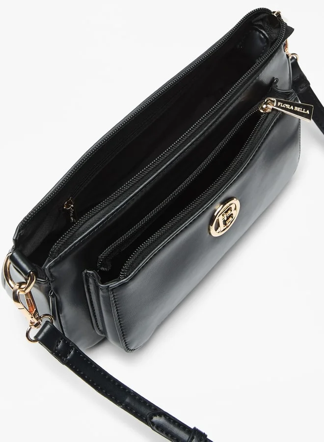 Flora Bella By Shoexpress Logo Applique Crossbody Bag with Detachable Strap and Zip Closure