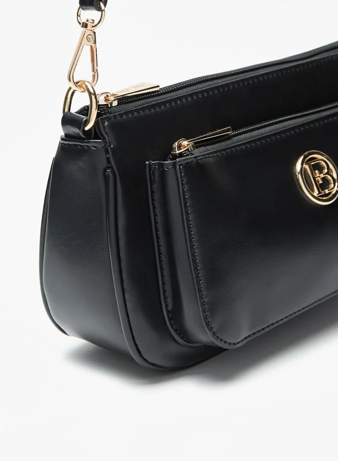 Flora Bella By Shoexpress Logo Applique Crossbody Bag with Detachable Strap and Zip Closure