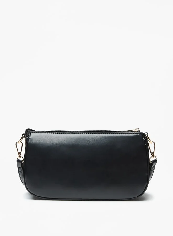Flora Bella By Shoexpress Logo Applique Crossbody Bag with Detachable Strap and Zip Closure