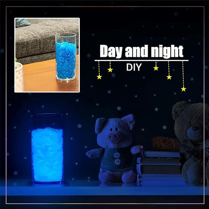 VINSU Glow in The Dark Rocks 100PCS Blue Luminous Pebbles Glow Stones Outdoor Decor, Glowing Rocks for Garden Pond Path Lawn Yard, Glow Rocks Powered by Light or Solar - Image 4