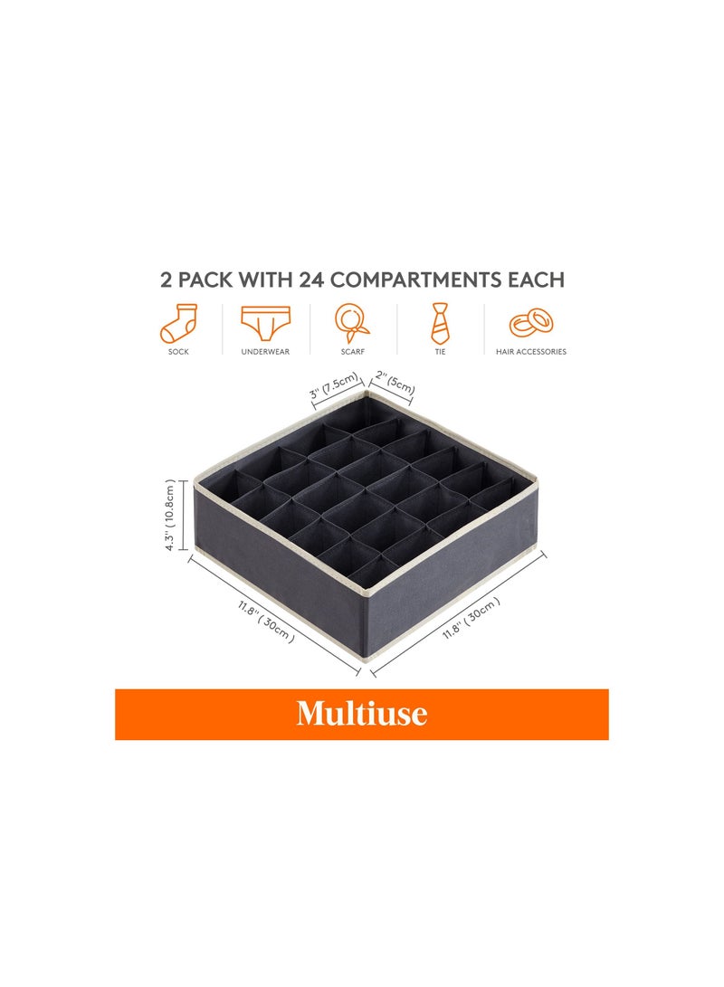 SYOSI Sock Drawer Organizer, Foldable Underwear Organizer for Clothing,  Fabric Foldable Dresser Grids Wardrobe Storage Bedroom Closet Storage Boxes for Storing Socks, Underwear, Ties, Grey(2 Pack) - Image 4