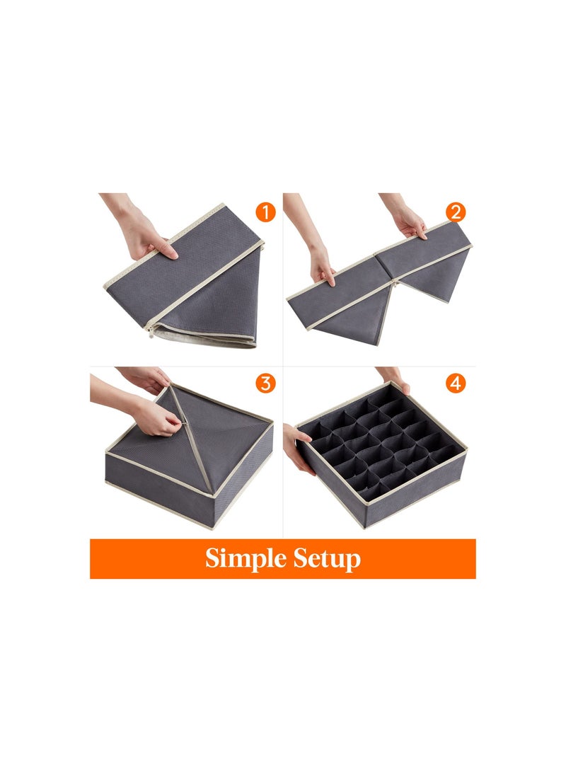 SYOSI Sock Drawer Organizer, Foldable Underwear Organizer for Clothing,  Fabric Foldable Dresser Grids Wardrobe Storage Bedroom Closet Storage Boxes for Storing Socks, Underwear, Ties, Grey(2 Pack) - Image 5