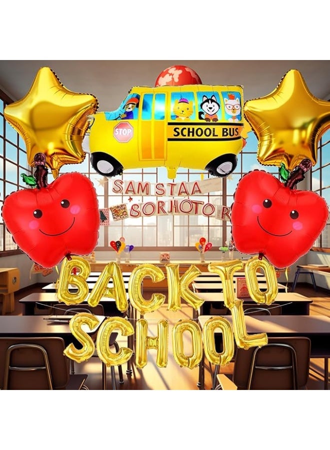 Kidzilla School Themed Foil Balloons Party Decoration Set with Apple Star and School Bus Shapes - 6-Piece Set: 2 Apple, 2 Star, 1 School Bus and 1 Back to School Balloon - Image 3