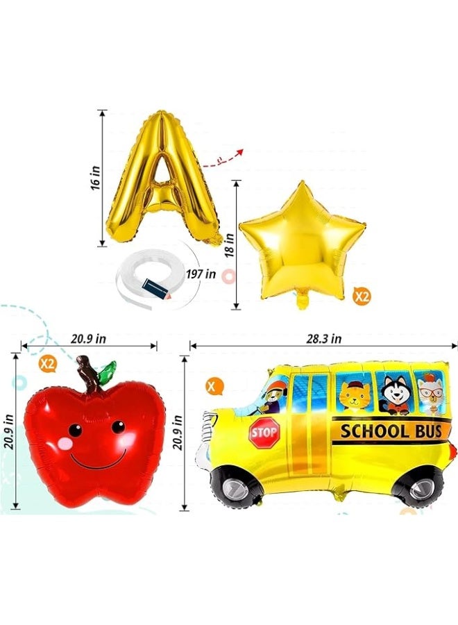 Kidzilla School Themed Foil Balloons Party Decoration Set with Apple Star and School Bus Shapes - 6-Piece Set: 2 Apple, 2 Star, 1 School Bus and 1 Back to School Balloon - Image 2