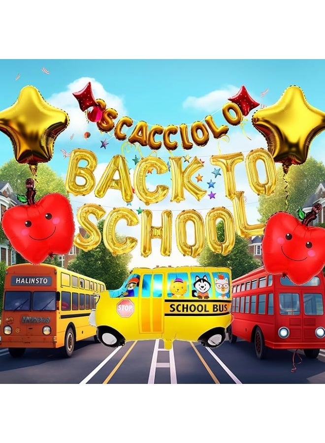 Kidzilla School Themed Foil Balloons Party Decoration Set with Apple Star and School Bus Shapes - 6-Piece Set: 2 Apple, 2 Star, 1 School Bus and 1 Back to School Balloon - Image 4