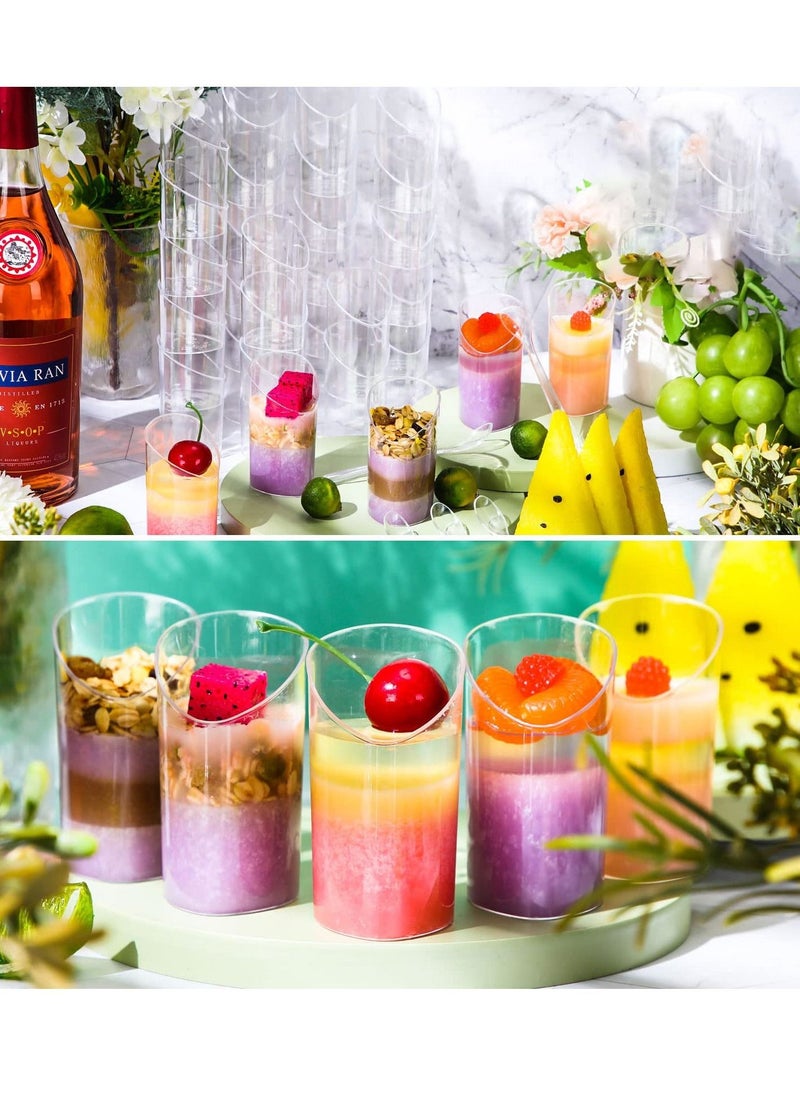 Generic - Plastic Dessert Cups with Spoons, 100 Pcs Mini Mousse Cups Disposable Hard Plastic Transparent Ice Cream Dessert Cups Square Tilted Parfait Cups Suitable for Parties, Holiday Parties, Birthdays, Etc. - Image 1