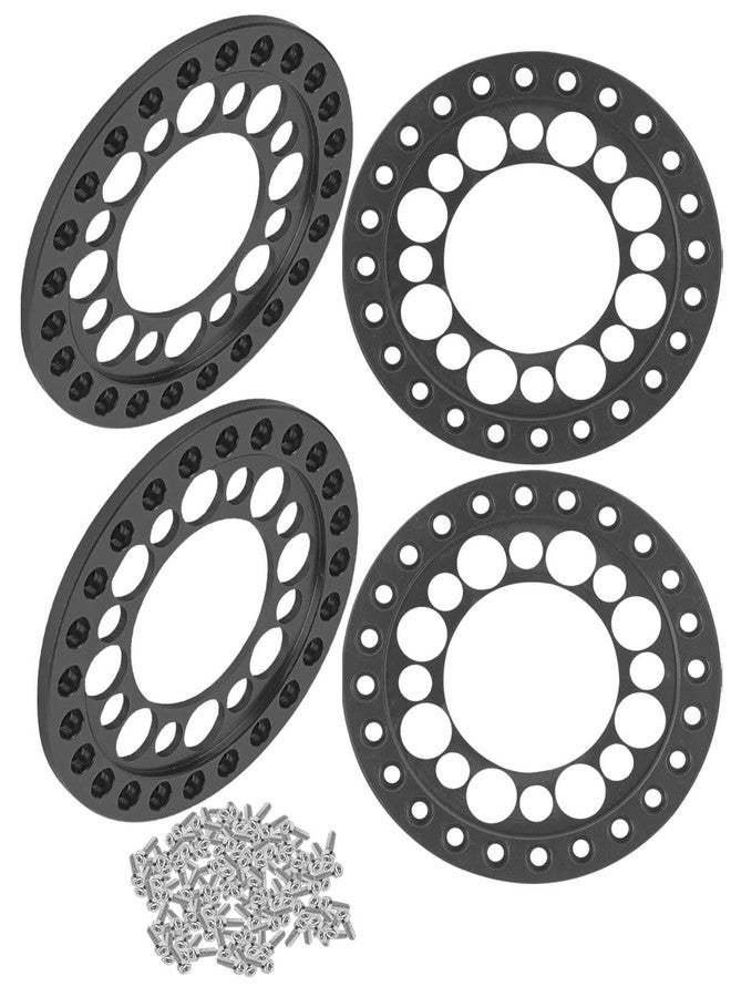 hopsupRC RC 1.9inch Aluminum Beadlock Wheel Rim Replacement Ring Upgrades Part for 1/10 SCX10 SCX10 II SCX10 III 90046 90047 TRX4 D90,1.9" Wheels/Rims Crawler RC Car.Black(4PCS) - Image 1