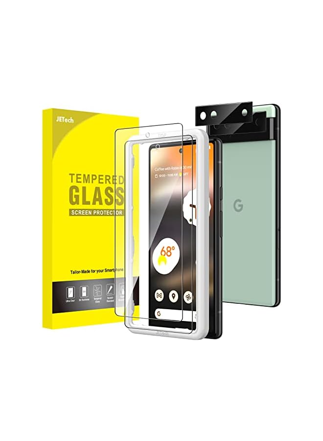 جي تيك واقي شاشة JETech لهاتف Google Pixel 6a مقاس 6.1 بوصة مع واقي عدسة الكاميرا، أداة سهلة التركيب، متوافق مع بصمات الأصابع، فيلم زجاجي مقسى، شفاف عالي الدقة، عبوتان لكل قطعة - Image 1