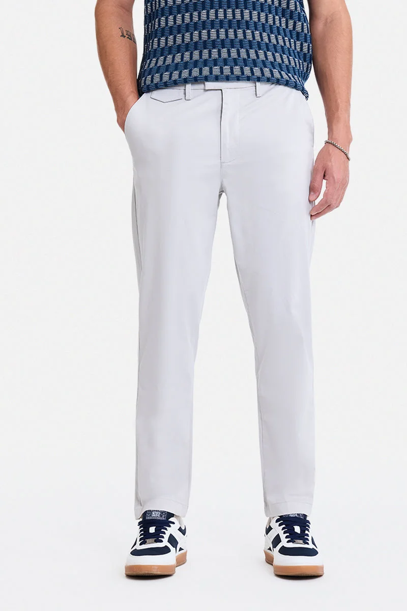 SNITCH Light Grey Solid Slim Fit Festive Trousers