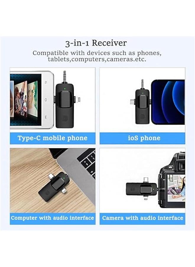 Mini MicrophWireless Lavalier Lapel Microph for iph  Camera PlugPlay，Professional Noise Reduction Recording Clip Mic for Creator Interview YouTube Interview TikTok Vlog