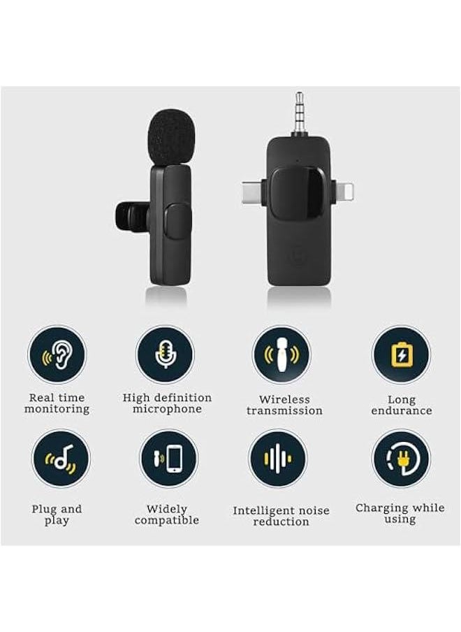 Mini MicrophWireless Lavalier Lapel Microph for iph  Camera PlugPlay，Professional Noise Reduction Recording Clip Mic for Creator Interview YouTube Interview TikTok Vlog