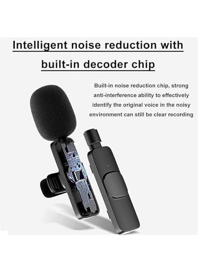 Mini MicrophWireless Lavalier Lapel Microph for iph  Camera PlugPlay，Professional Noise Reduction Recording Clip Mic for Creator Interview YouTube Interview TikTok Vlog