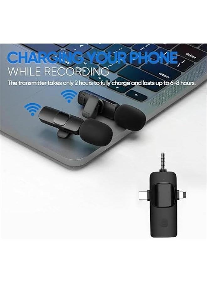Mini MicrophWireless Lavalier Lapel Microph for iph  Camera PlugPlay，Professional Noise Reduction Recording Clip Mic for Creator Interview YouTube Interview TikTok Vlog