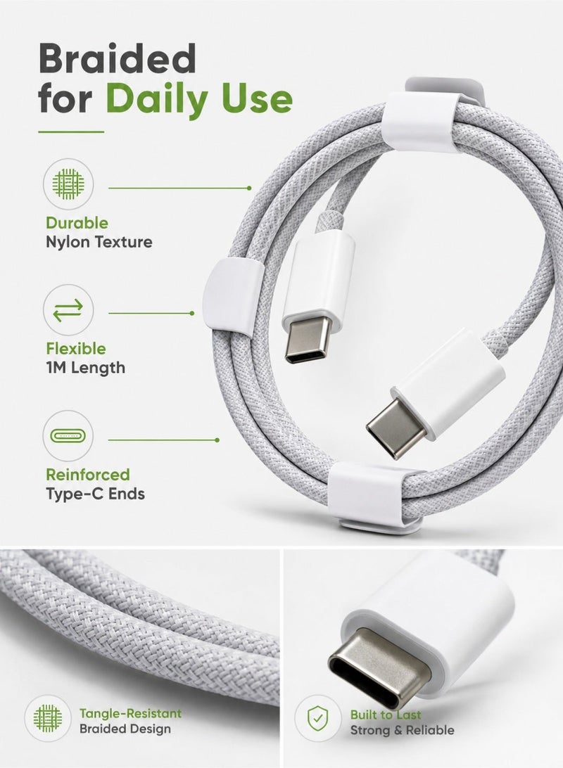 Leoxol USB C To USB C Cable | 1m Braided Fast Charging Lead | Type C Charger Wire For Phone Tablet Laptop - Image 2