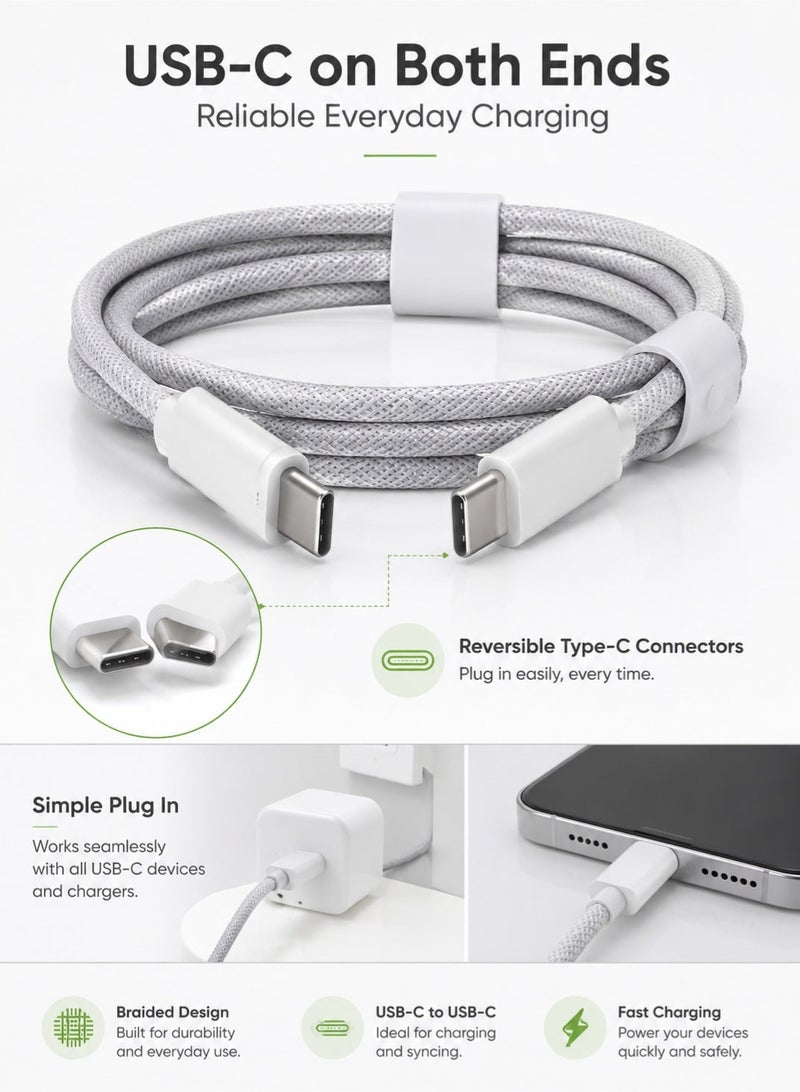 Leoxol USB C To USB C Cable | 1m Braided Fast Charging Lead | Type C Charger Wire For Phone Tablet Laptop - Image 3