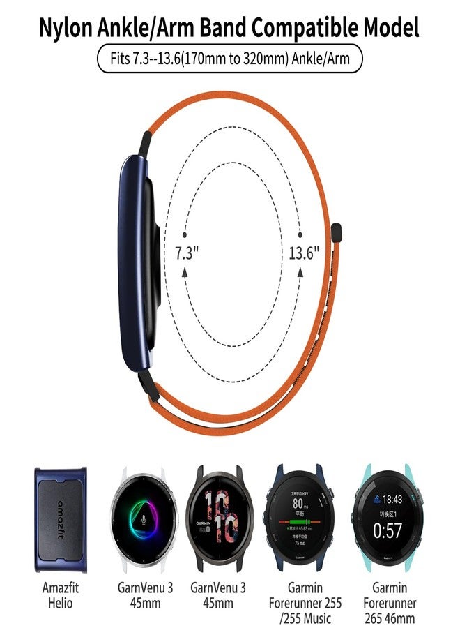 Zspoly 22mm Nylon Sport Ankle/Arm Band Compatible with Amazfit Helio Strap, Elastic Braided Bicep Band Replacement for Garmin Venu 3/Venu 2/Vivoactive 4 & Forerunner 570-47mm/265/255/255 Music - Image 2