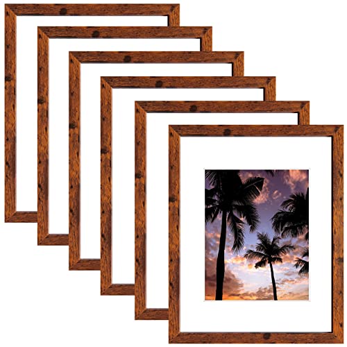 SESEAT 11x14 Picture Frames Display Pictures 8x10 With mat or 11x14 Prints Without Mat,Wall Mounting,Brown,6PCS - Image 1