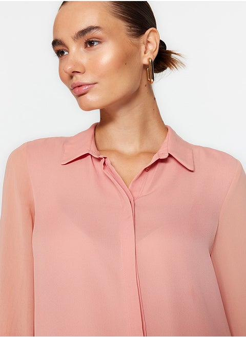 Pink Sleeves Transparent Regular Fit Woven Shirt TWOAW20GO0116