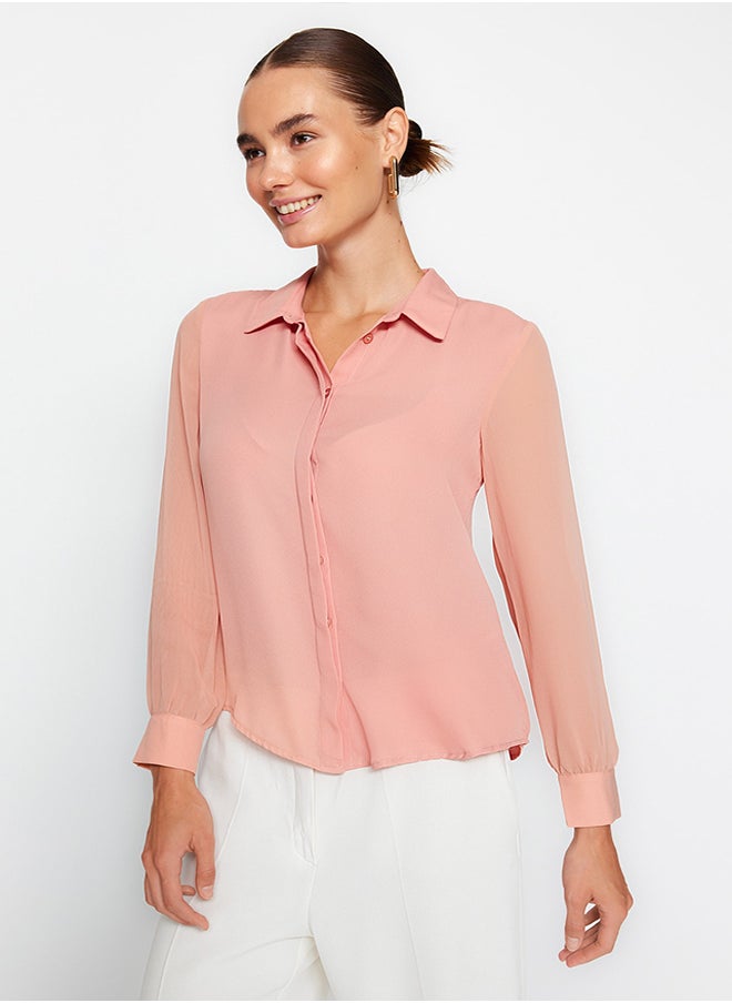 trendyol - Pink Sleeves Transparent Regular Fit Woven Shirt TWOAW20GO0116 - Image 1