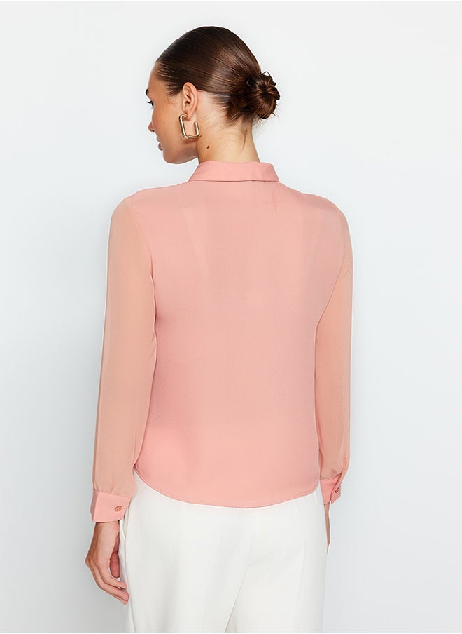 trendyol - Pink Sleeves Transparent Regular Fit Woven Shirt TWOAW20GO0116 - Image 1